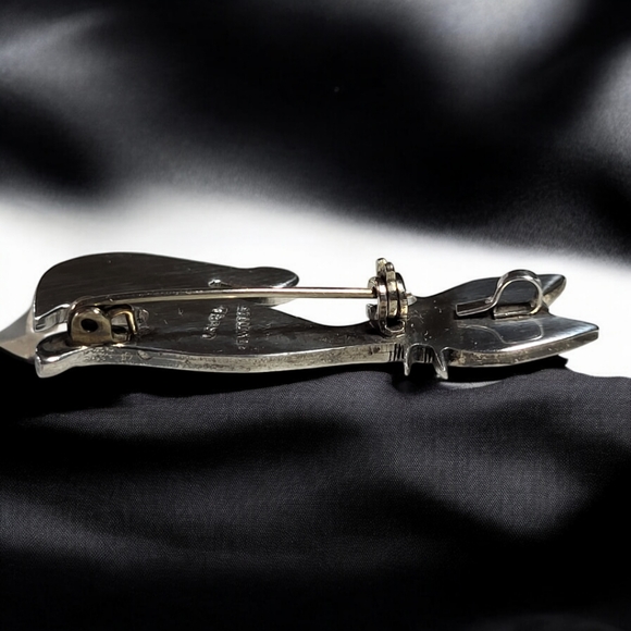 Super cute vintage sterling silver Taxco Mexico onyx cat brooch/pendant - Picture 5 of 7